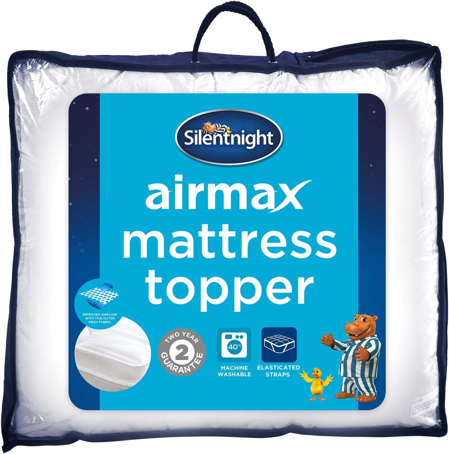 SilentnightAirmax Super King Mattress Topper –Mattress Topper with 5cm Thick Cushioning and Airmax Technology to Reinvent Your Mattress – Elasticated Straps, Machine Washable and Hypoallergenic