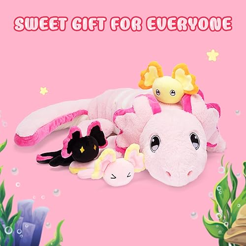 Miniatura 6 de IKASA Muñeco de peluche de mamá axolotl, animal de peluche de mamá y bebé, lindo juguete de peluche de 52 cm de la familia pequeña de mamá con mini