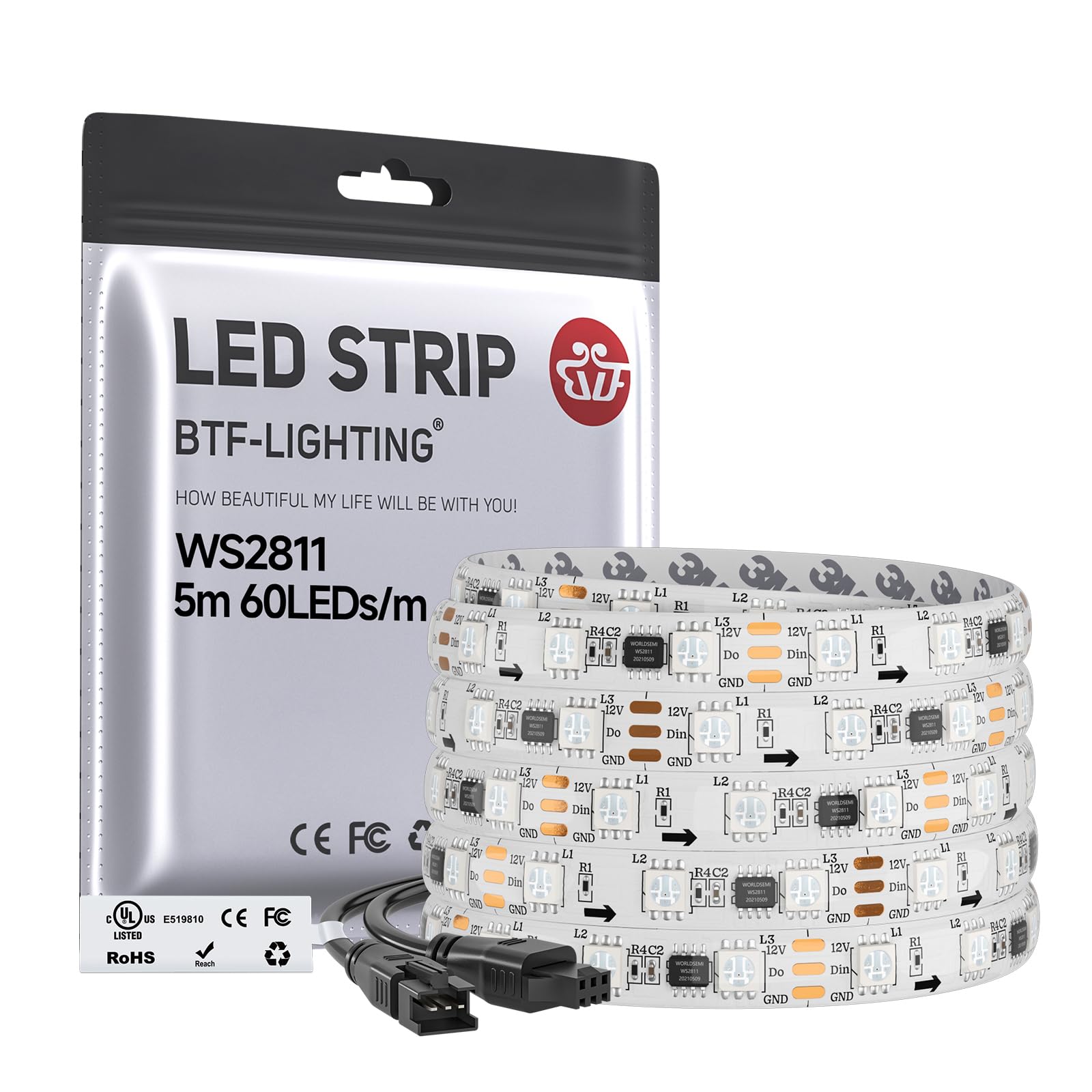 BTF-LIGHTING WS2811 Addressable RGB LED Strip, 16.4FT
