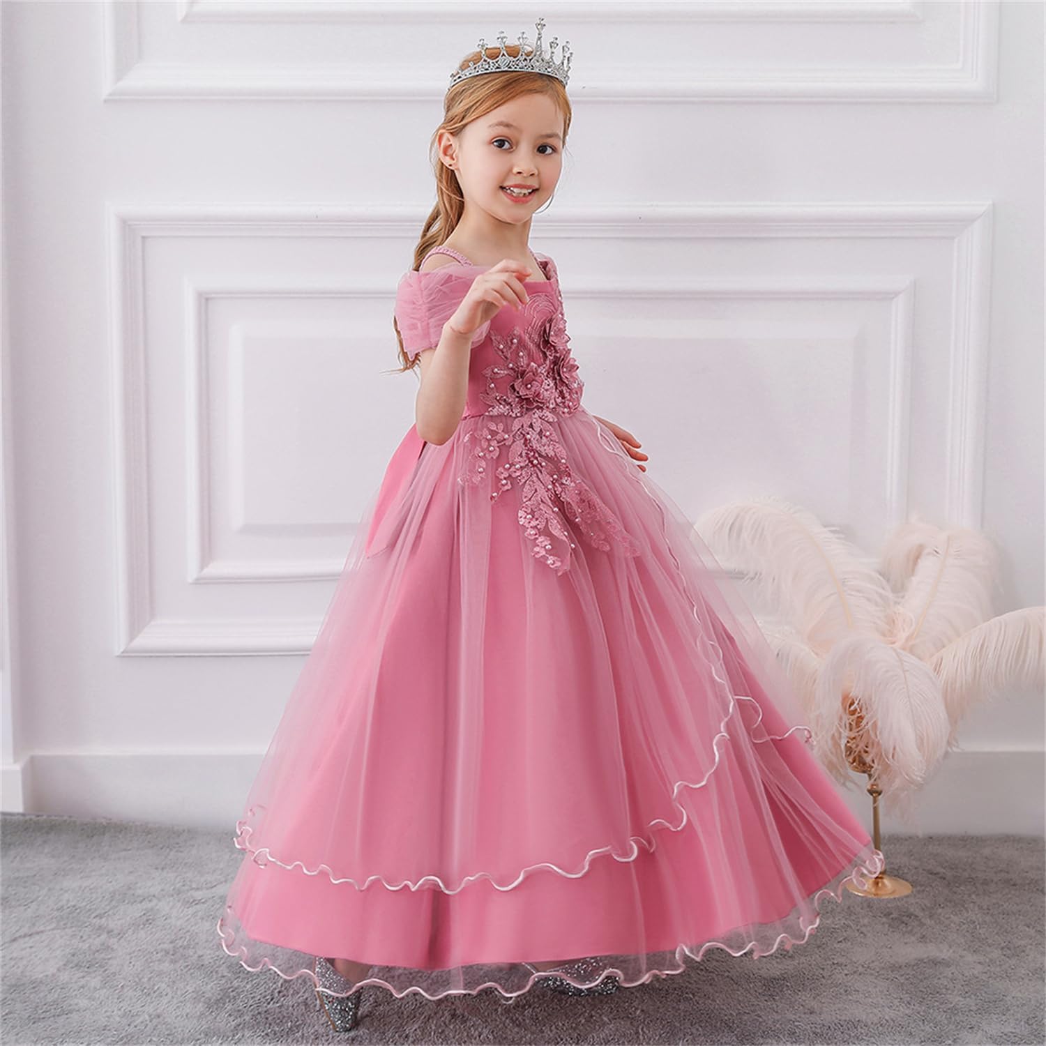 Flower Girls Princess Dress Kids Formal Dress Ball Gown Pageant Wedding Party Dresses for Girls 7713
