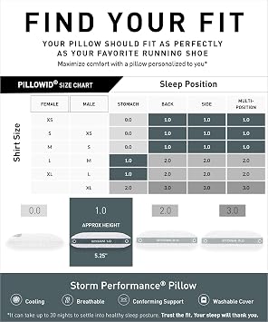 Bedgear Storm Performance Pillow 1.0 - Cooling Bed Pillow for Hot Sleepers - Medium Firmness Pillow for All Sleep Positions, Washable & Removable Cover - 20 W x 26 L x 5.25 H