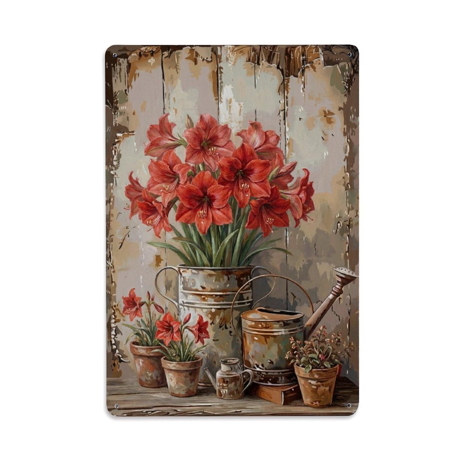 Vintage Flower Bunch Amaryllis Pastoral Aesthetics Metal Tin Sign