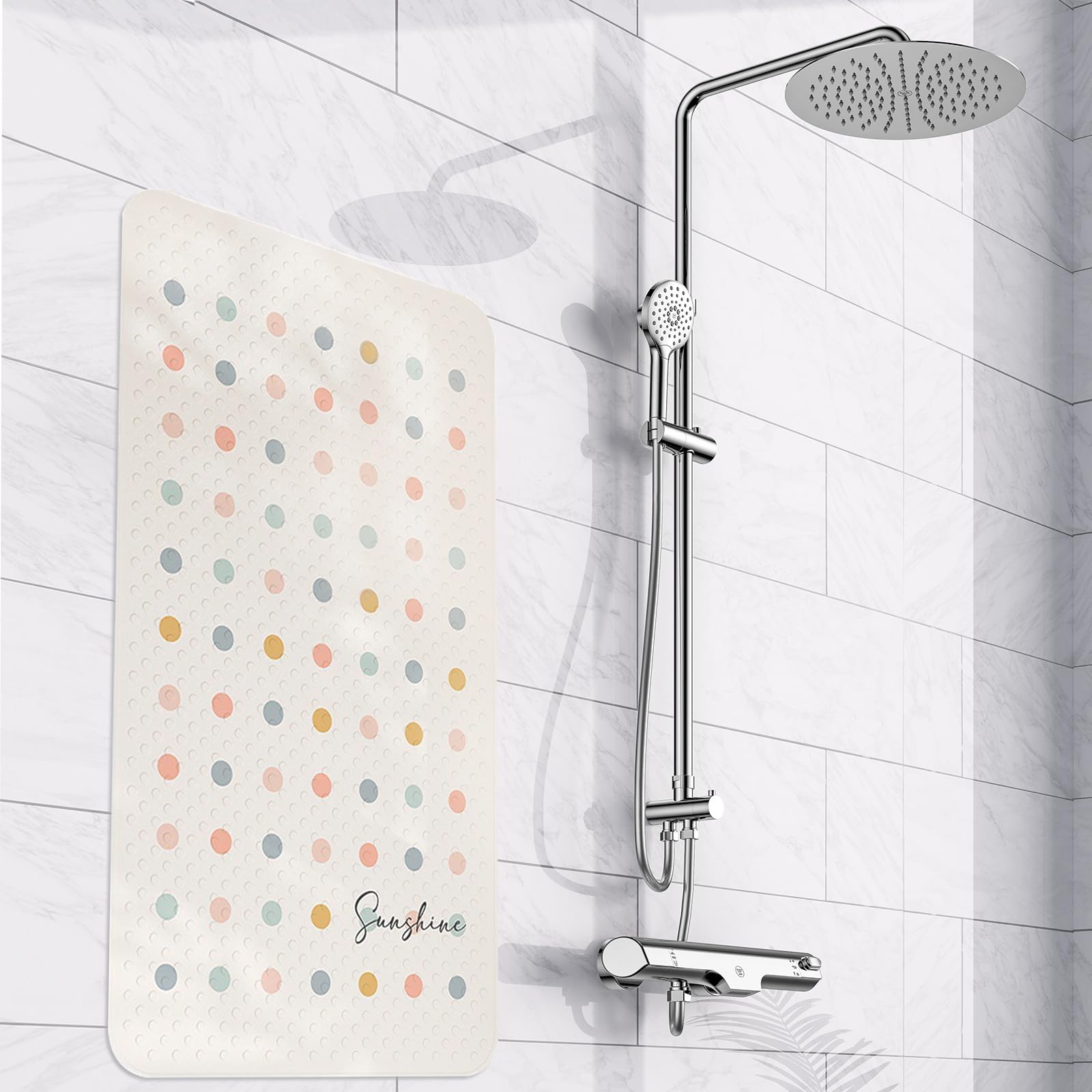 Badewannenmatte, Duschmatten – niedlicher Cartoon-bunt, cremefarbener Stil, rutschfeste Badezimmer-Badewannenmatte für Badewanne, rutschfeste Duschmatten für Boden, maschinenwaschbar,