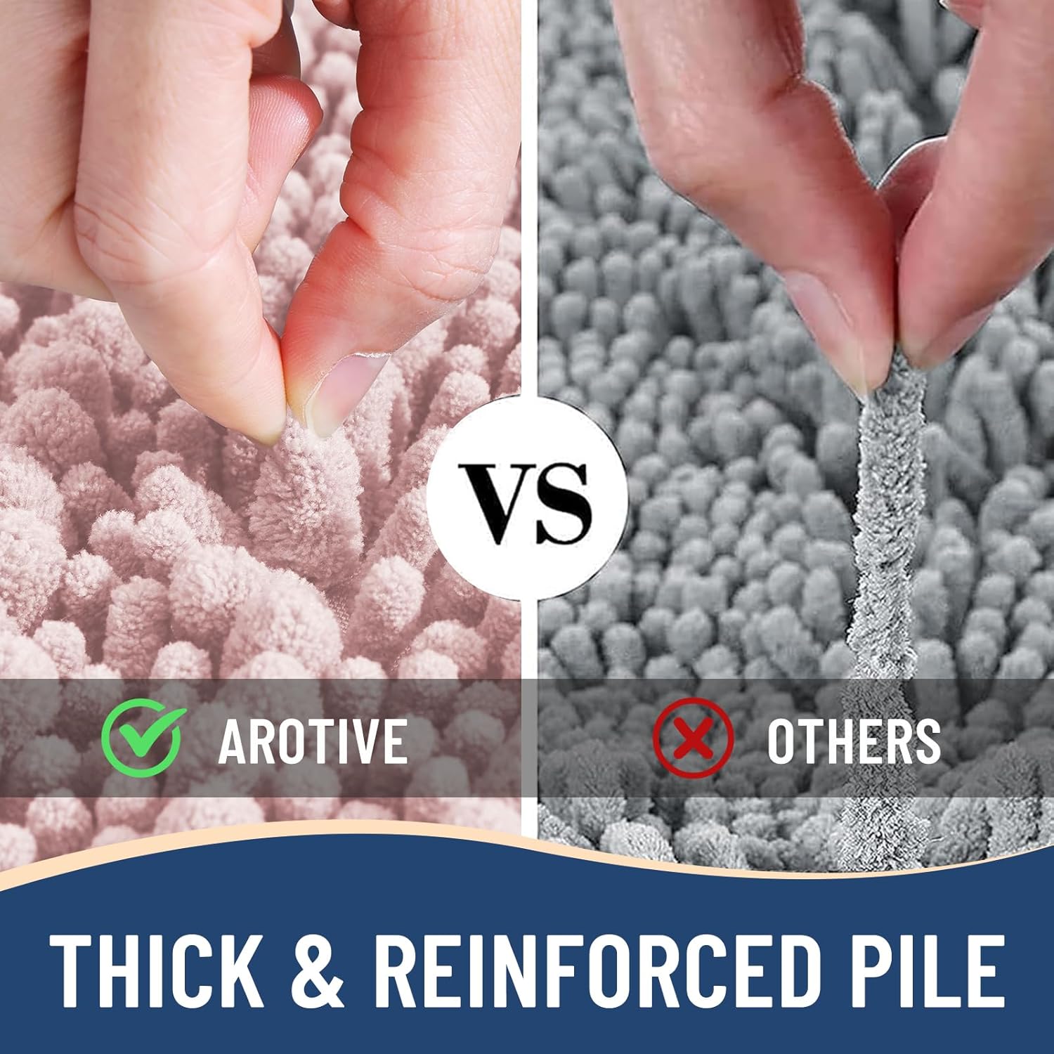 Arotive Luxury Chenille Bathroom Rug Mat, Extra Soft Thick Absorbent Shaggy Bath Rugs, Non-Slip Machine Wash Dry, Plush Bath Mats for Bathroom, Shower and Tub, 24x16, Dirty Pink - Image 6