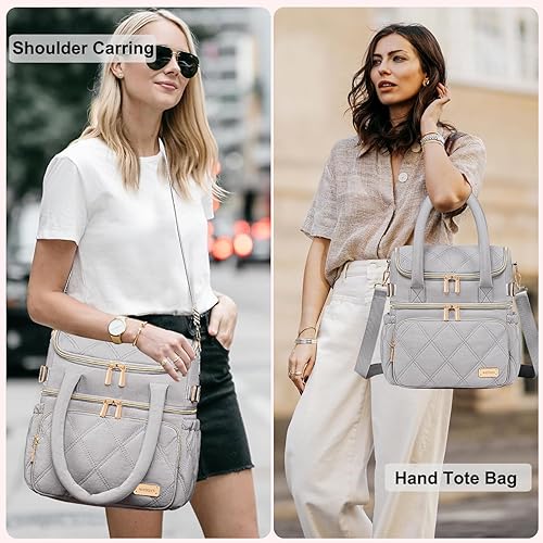 Miniatura 8 de Weitars Lonchera para mujeres y hombres, lonchera de doble cubierta para mujeres, bolsa de almuerzo acolchada para el trabajo, lonchera aislada a