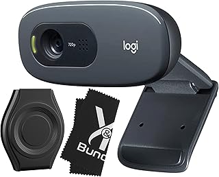Logitech C270 Webcam Bundle - High Resolution HD 720 Logitech Webcam Camera with Microphone for Desktop Computer or Laptop - Includes 5 ft USB-A Cable, Privacy Cover & Fiber Web Cam Cleaning Cloth