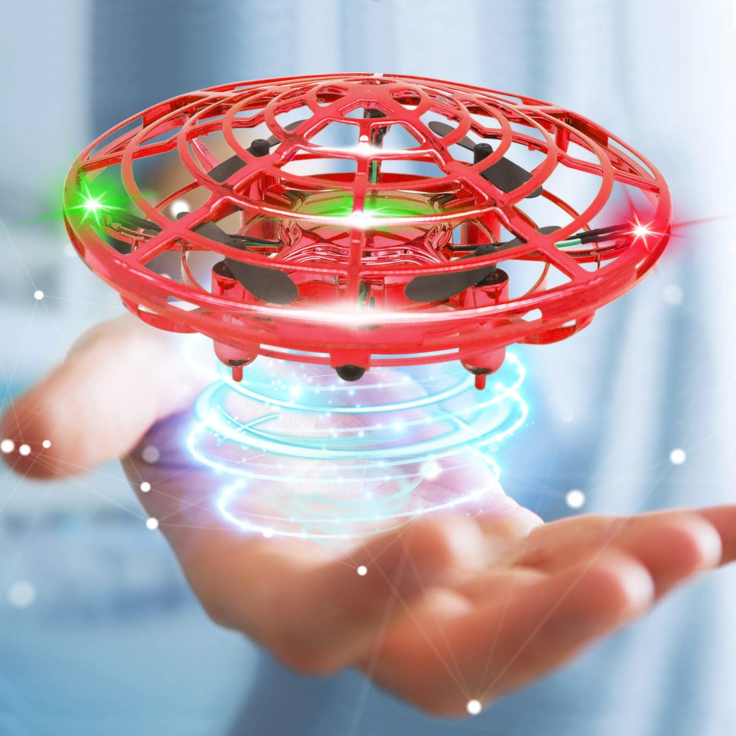 Mini Drone Flying Toy Hand Operated Drones for Kids or Adults - Hands Free UFO Helicopter, Easy Indoor Outdoor Flying Ball Drone Toys for Boys Girls (Red) Red