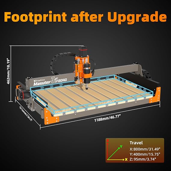 FoxAlien 3S 8040 X-axis Extension Kit with T-slot Hybrid Spoilboard Work Table for Masuter 3S CNC Router Machine, for Large Engraving Carving Projects (Extend X-axis to 32 inches)