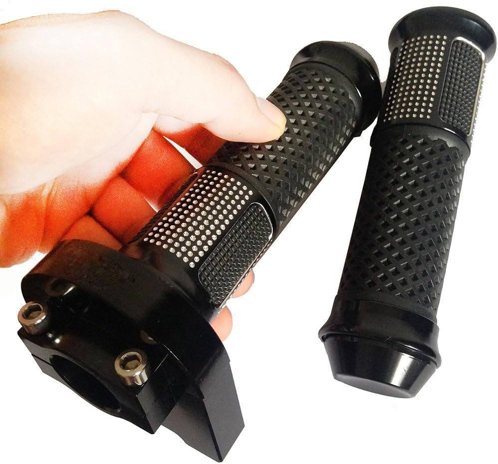 Yibid Motorcycle 7/8" Handlebar Quick Twist Throttle Lever Control with Hand Grips Universal for 22MM Standard Bar Kawasaki BMW Honda Custom Dirt Sport Bike and more (Black + Throttle tube)