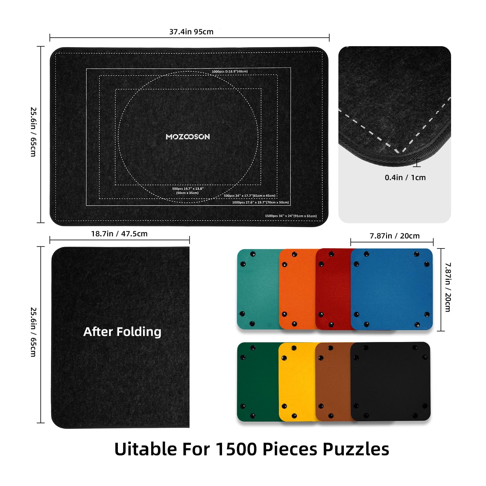 MOZOOSON Tablero de Rompecabezas Plegable, Puzzle Board 1500 Piezas, Accesorios para Mover y Guardar, Tapete Puzzle Portátil 8 Bandejas de Clasificación + 1 Cover