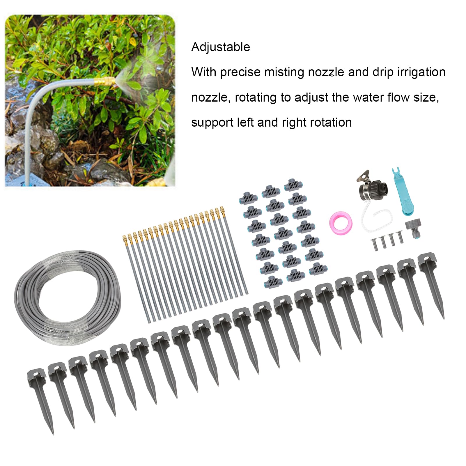 Tissting Irrigazione a Goccia 82FT/25M Kit con Connettori Rapidi per Giardino - Irrigazione Automatica per Serra Prato con Modalità Nebulizzazione e Tubo PVC 4/7