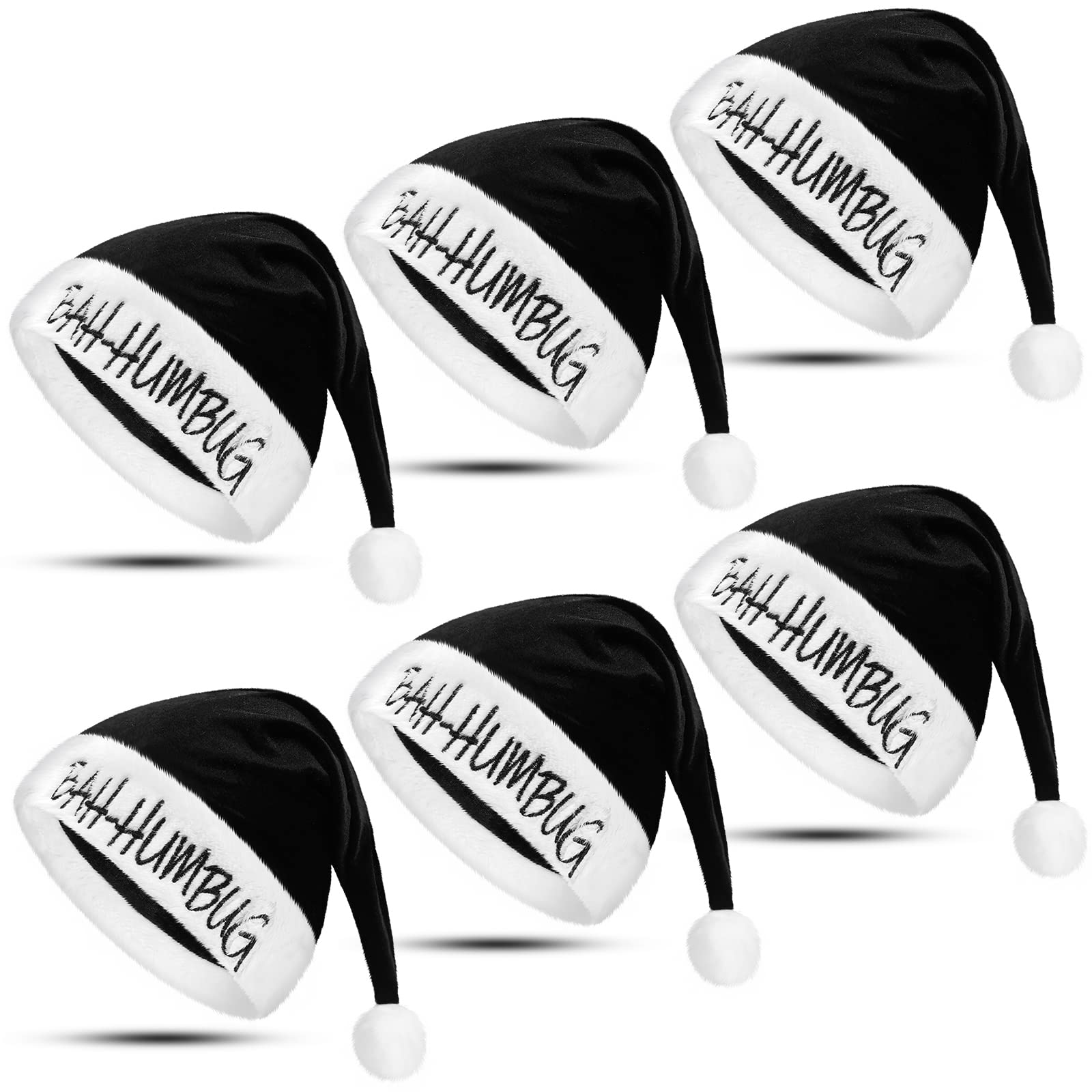 Loopeer Black Christmas Hat Bulk Bah Humbug Santa Claus Hat Christmas Hats for Adults Party Supplies