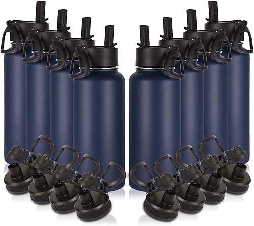 Volhoply Botellas de agua aisladas de 32 onzas a granel con tapa con popote y tapa de boquilla, botella de agua deportiva de acero inoxidable, termo