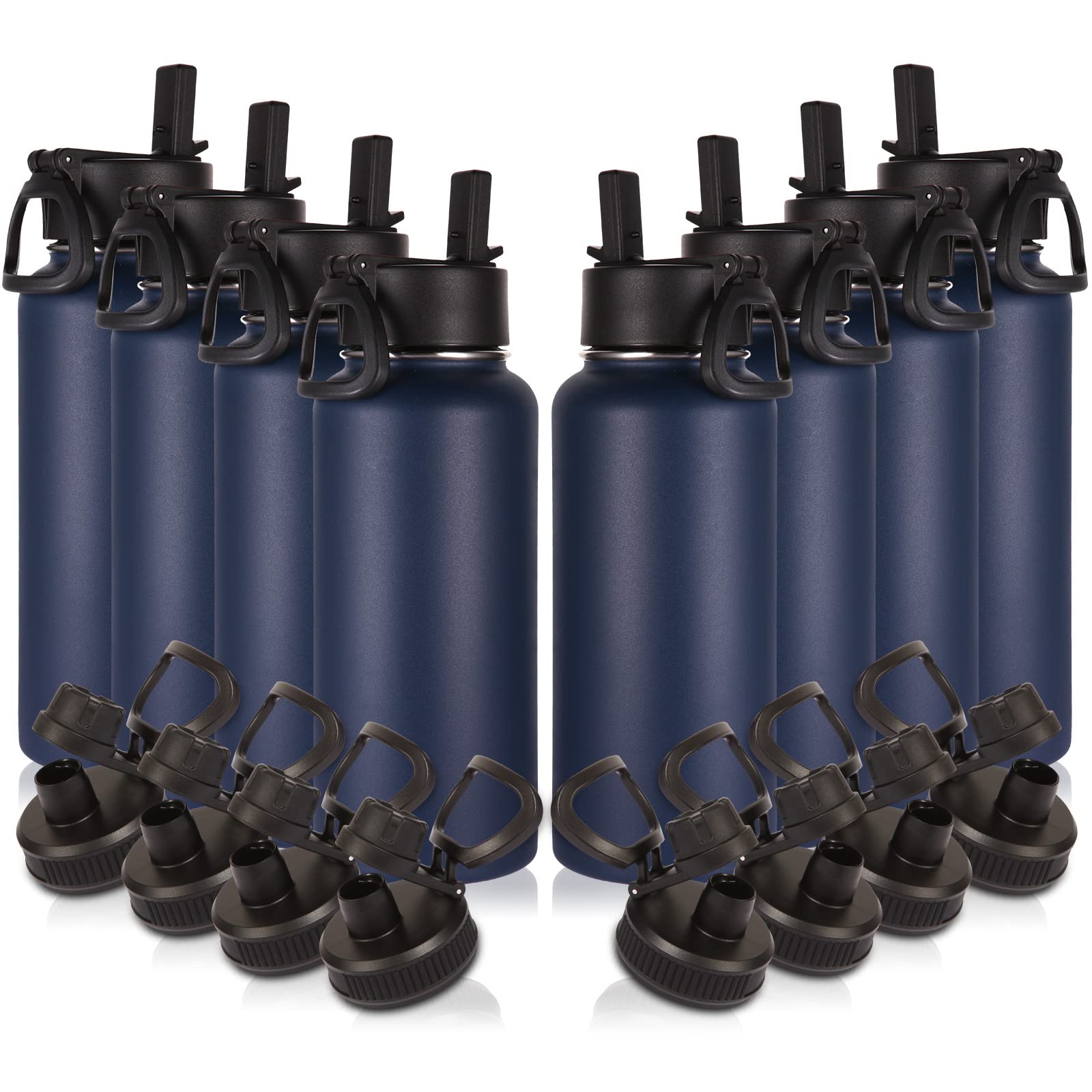 Volhoply 32oz Insulated Water Bottles Bulk 8 Pack with Straw Lid & Spout Lid,Stainless Steel Sports Water Bottle,Double Wall Vacuum Cups,Leakproof