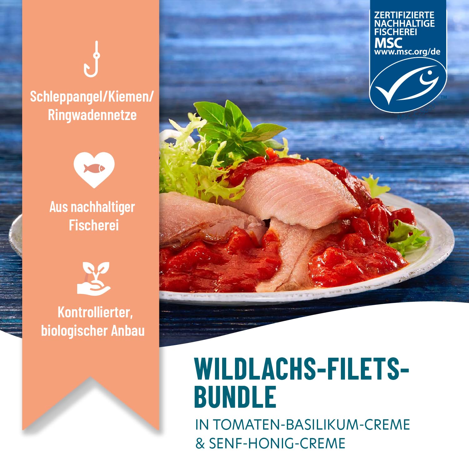 Fontaine - Wildlachs-Filets Bundle - 2 Sorten (je 3 Dosen) - 6er Pack - Premium Lachsfilets in Bio-Senf-Honig oder Tomaten-Basilikum-Creme, aus 100% nachhaltiger Fischerei