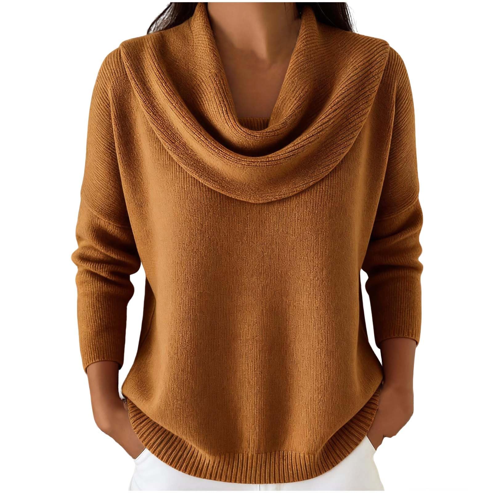 Womens Sweater Lightweight Loose Pullover Tops Long Sleeve Cowl Neck Ribbed Solid Color Casual Trendy Knitwear