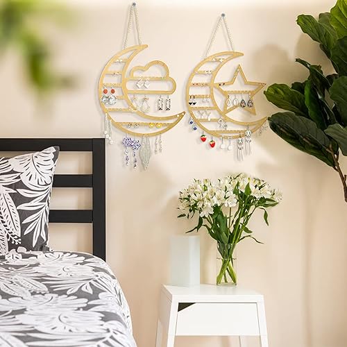 Miniatura 4 de GMPAJHL Juego de 2 soportes colgantes para aretes organizador de collares de joyería organizador de exhibición de joyas montado en la pared colgador