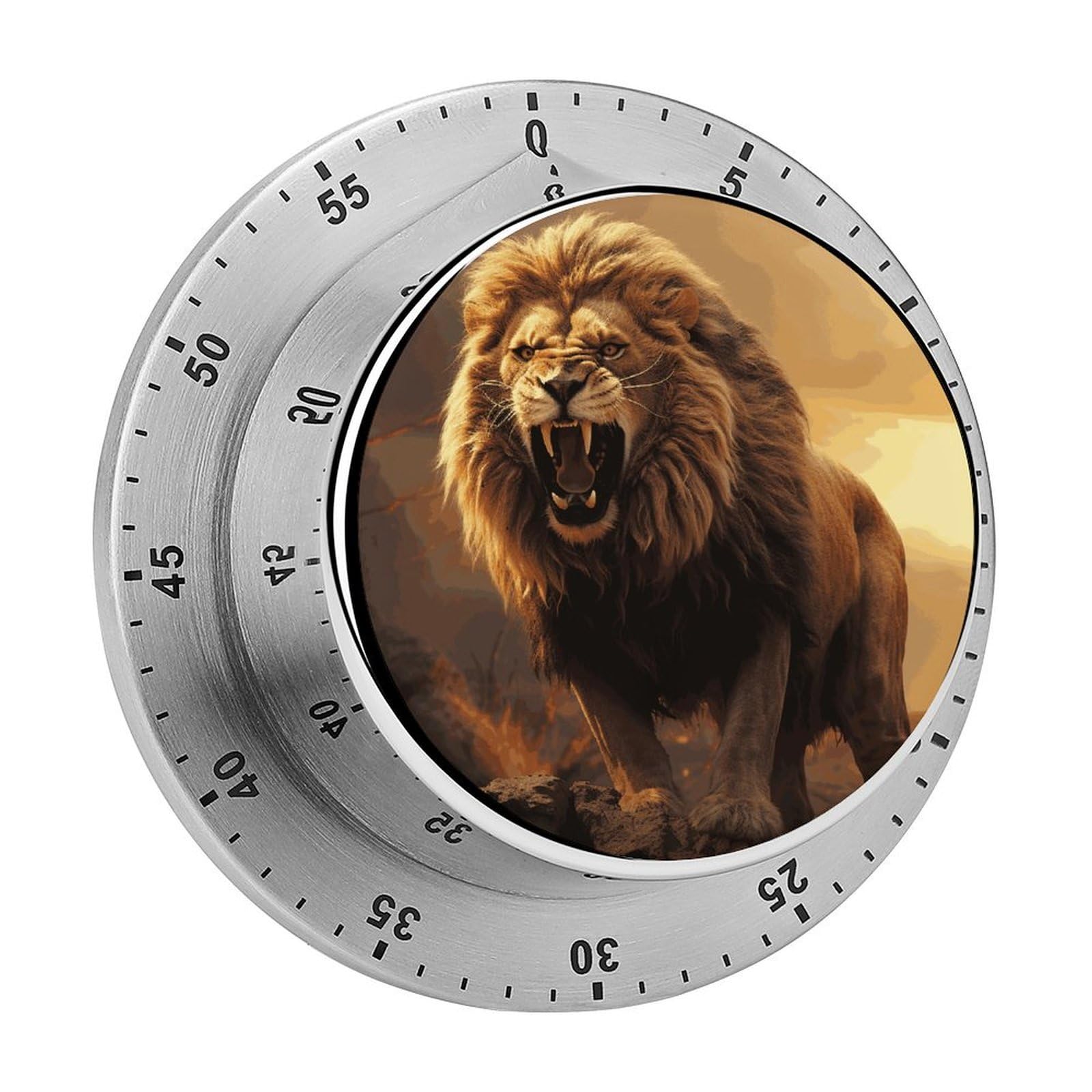 Angry Roaring Lion Visual Timer with Loud Alarm 60-Minute Kitchen Timers Exquisite Stainless Steel Body - Mechanical Desk Timer Countdown Clock for Cooking Chef Clock