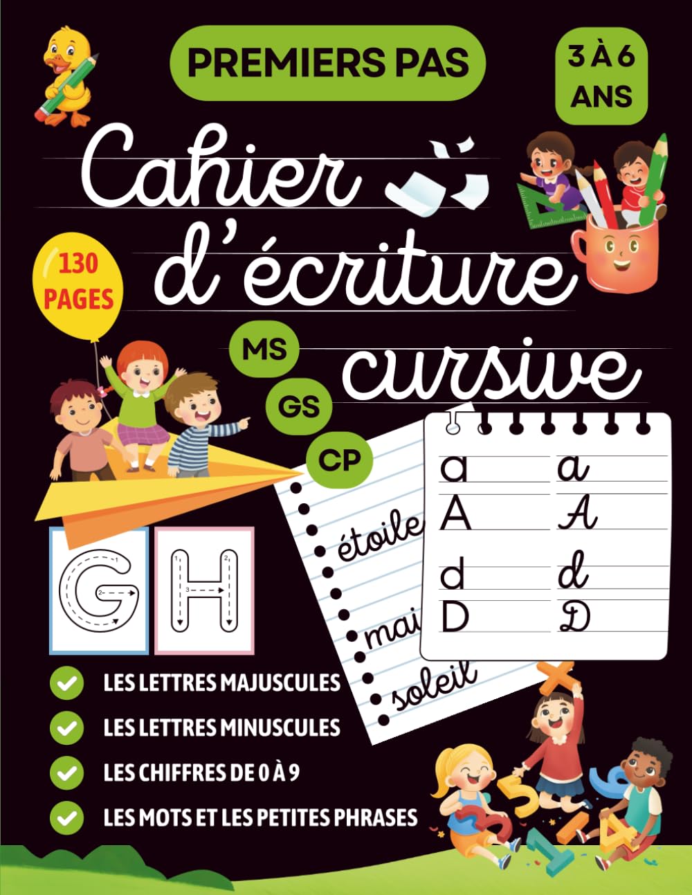 Premiers pas cahier d'écriture cursive: Apprendre à écrire en attaché – Alphabet complet (minuscules et majuscules) – Maternelle, GS et CP