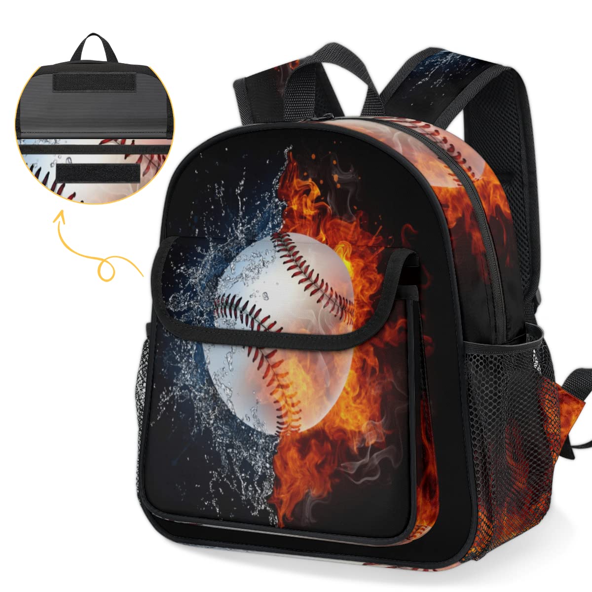 TropicalLife Baseball dziecięce plecaki dla chłopców dziewczynek, baseball woda ogień maluch lekki plecak szkolna torba na książki, wielobarwny