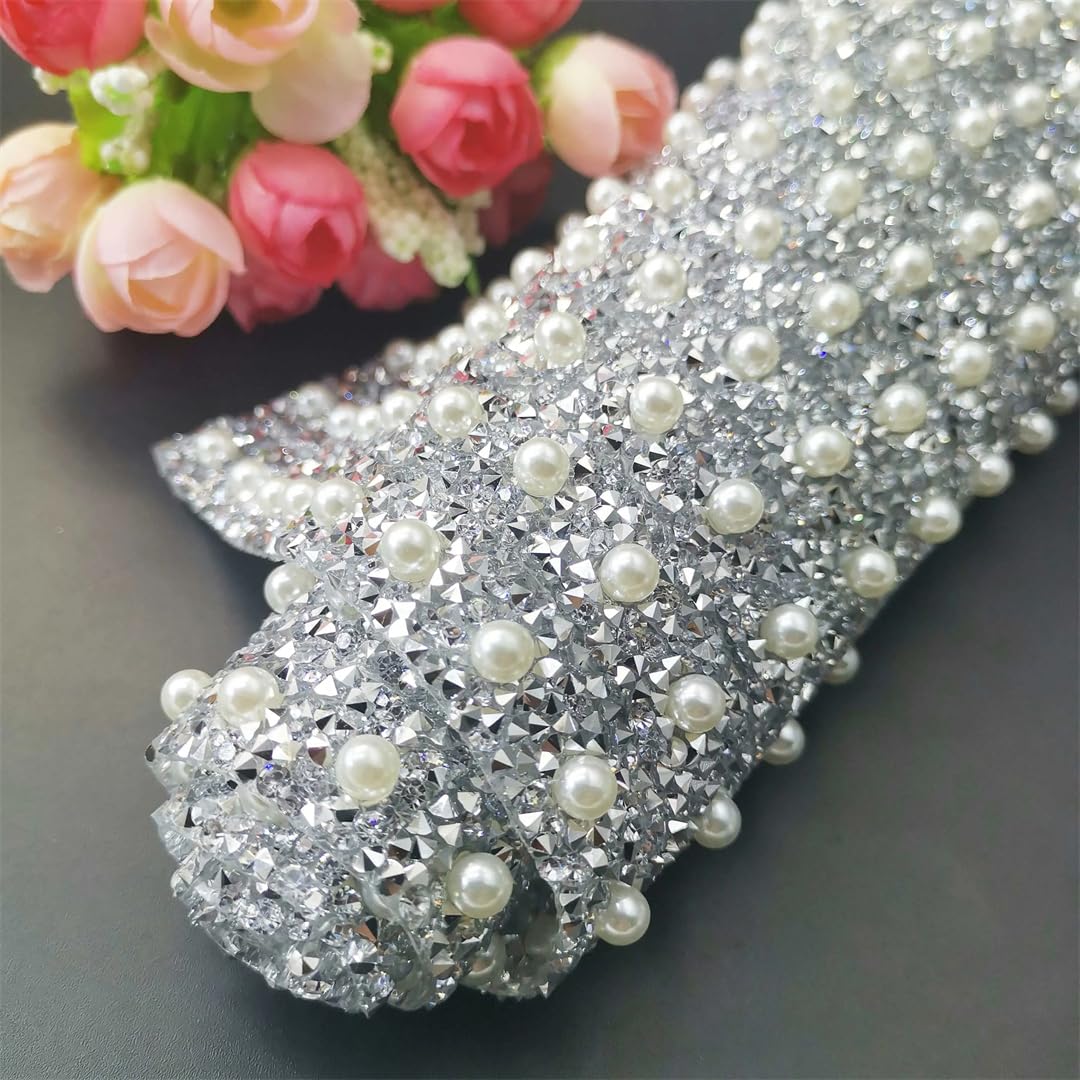 24X40cm Perla Glitter Multicolore Resina Strass Mesh Trim Cristallo Tessuto Foglio Strass Nastro Applique Per Abiti Artigianato E Borse