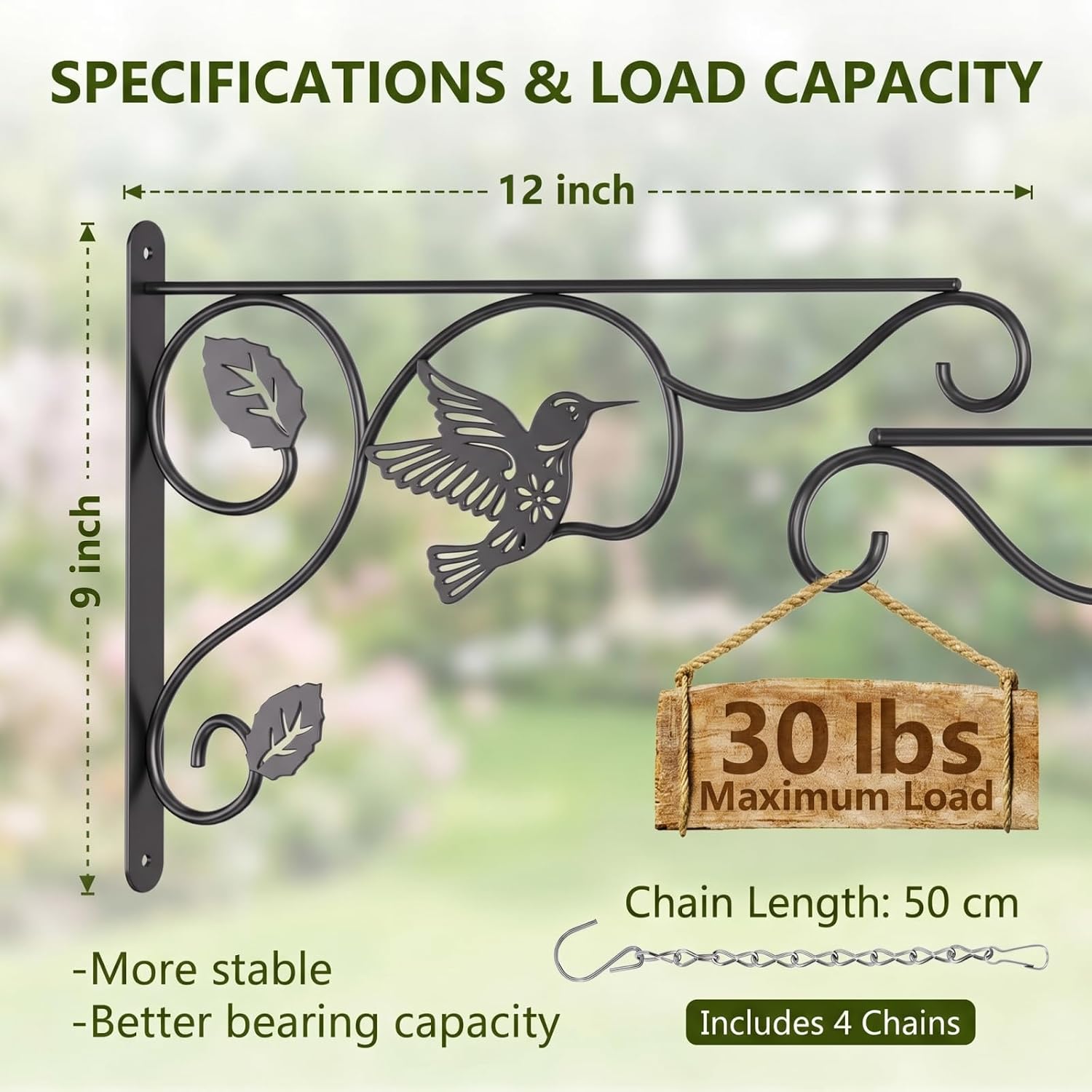 Plant Hangers Outdoor 12 Inch Metal Hanging Plant Bracket Metal Hanging Plant Hooks Indoor, Wall Hooks for Hanging Plants, Bird Feeder, Flower Basket, Wind Chimes - Garden, Home Decor Black 2 Pack