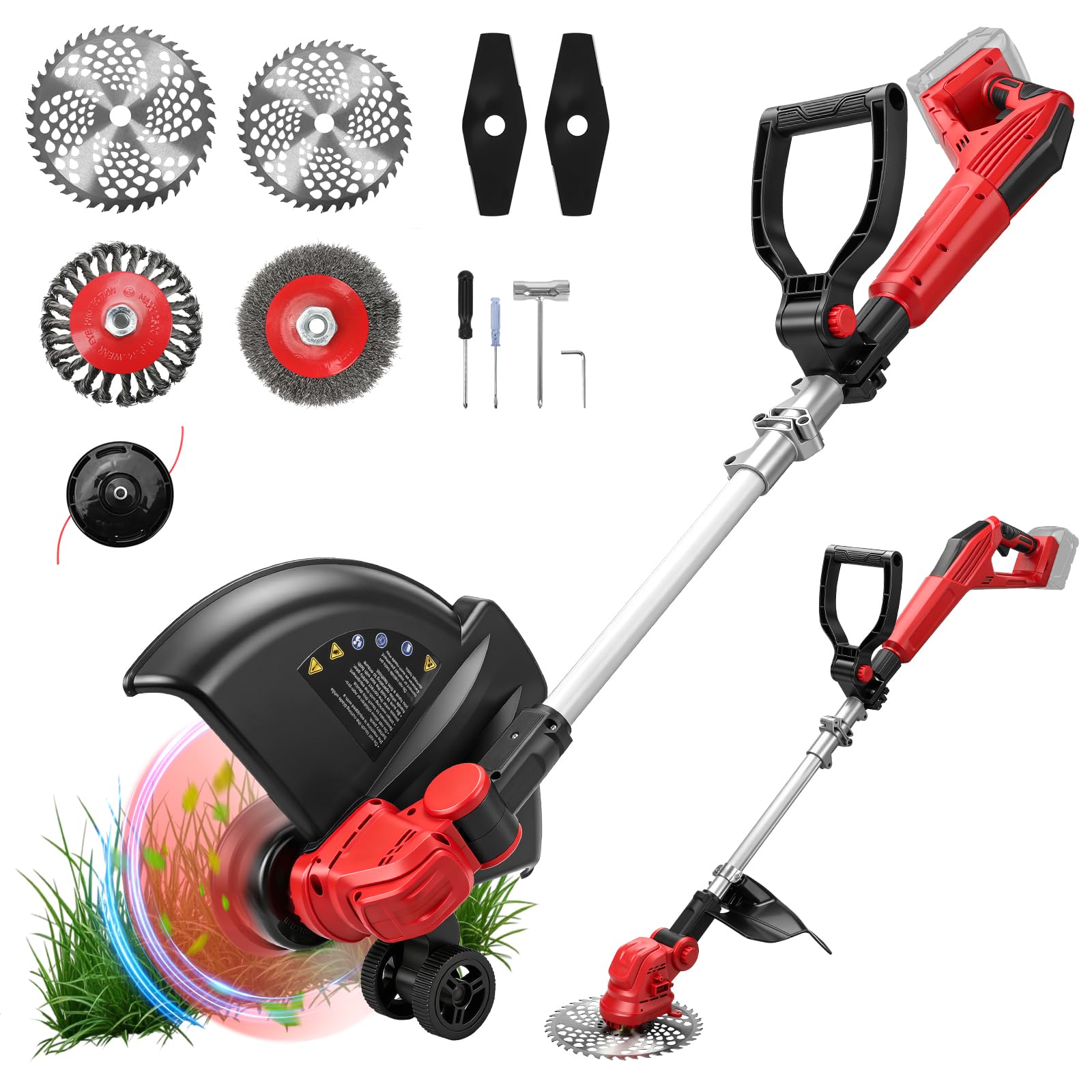 Tagliabordi a batteria compatibile con batteria Milwaukee da 18 V, combinato pieghevole 3 in 1 con motore brushless, larghezza di taglio 30 cm e indicatore di livello della batteria, tagliaerba senza