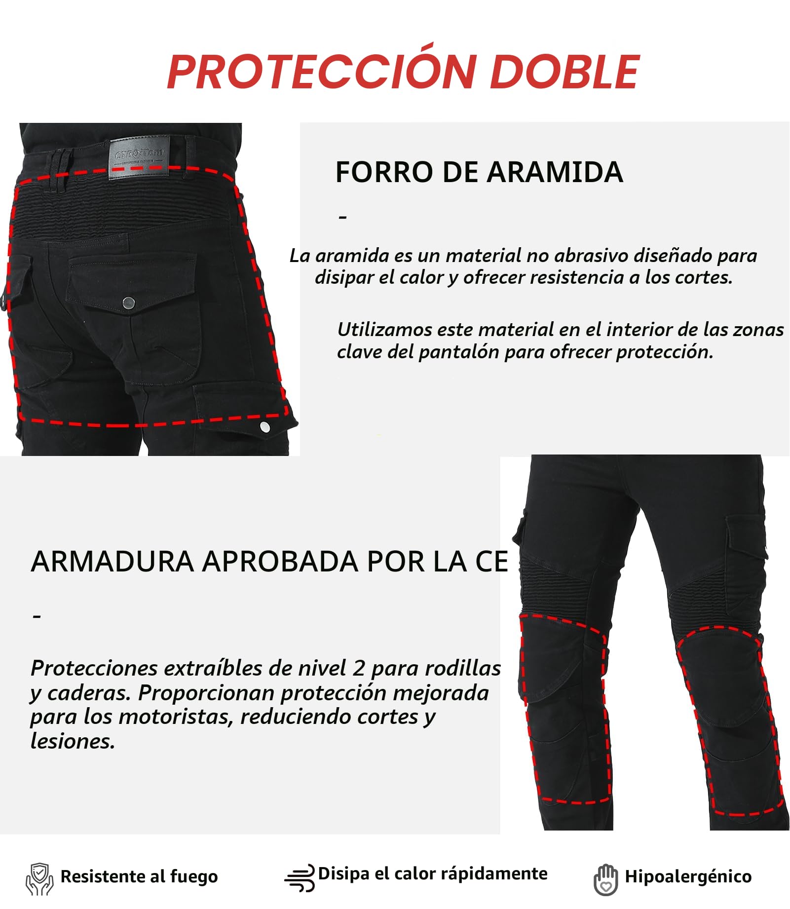 CTBQiTom Pantalón Moto para Hombre con Revestimiento Protector de aramida Pantalón de Moto con Coraza Desmontable CE