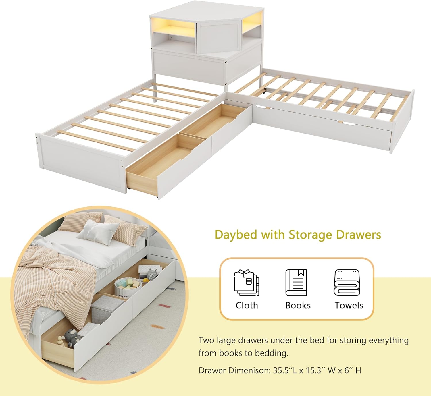 Linique L-Shaped Twin Bed with Storage Drawers