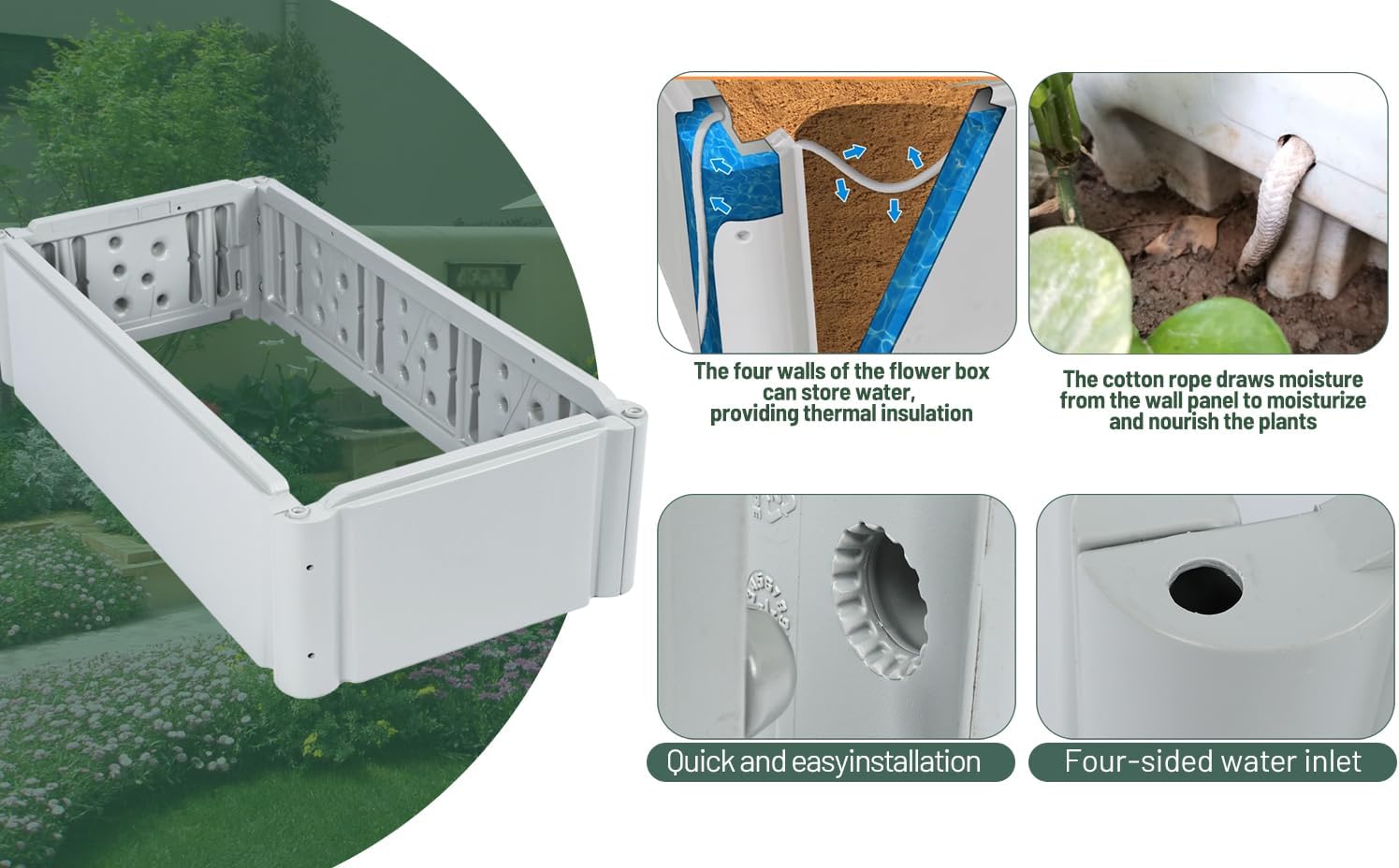 Raised Garden Bed Outdoor Planter Box, Large Rectangular Planter for Outdoor Patio/Porch Durable All-Weather Use with Water Storage, Long-Lasting