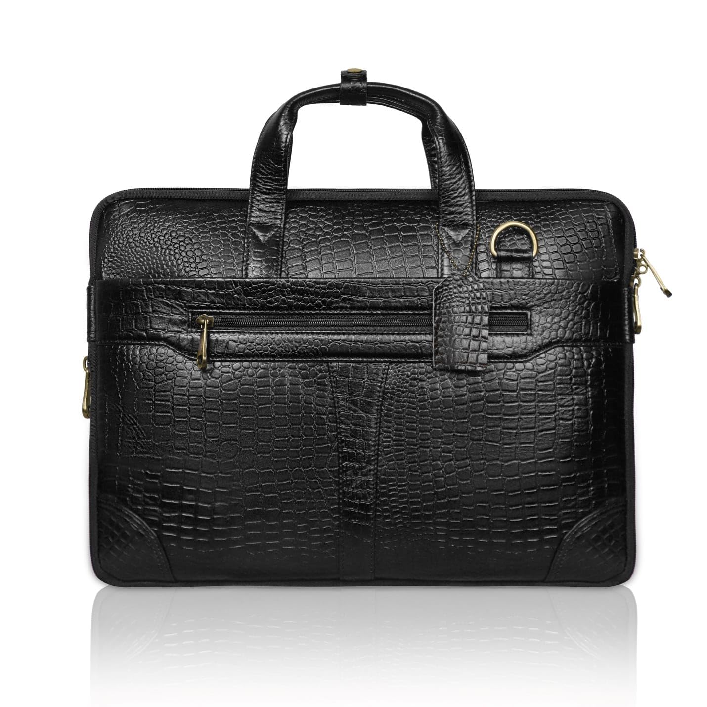 Abgrow Genuine Leather Office Bag for Men - 15.6 Inch Laptop Bag for Men, Professional Leather Bag for Men - Adjustable Straps and Multiple Compartments - 1 Year Warranty - Croc (Black,Tan) (Black) (B0D8SY2Y2B) Amazon Price History, Amazon Price Tracker