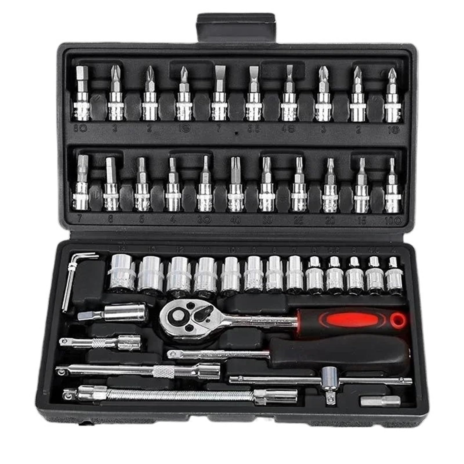 Kauwyehd Black 46Pcs Socket Set Car Repair Tool Ratchet Wrench Pawl Spanner Metalworking Kit Socket Wrench Set(Black)