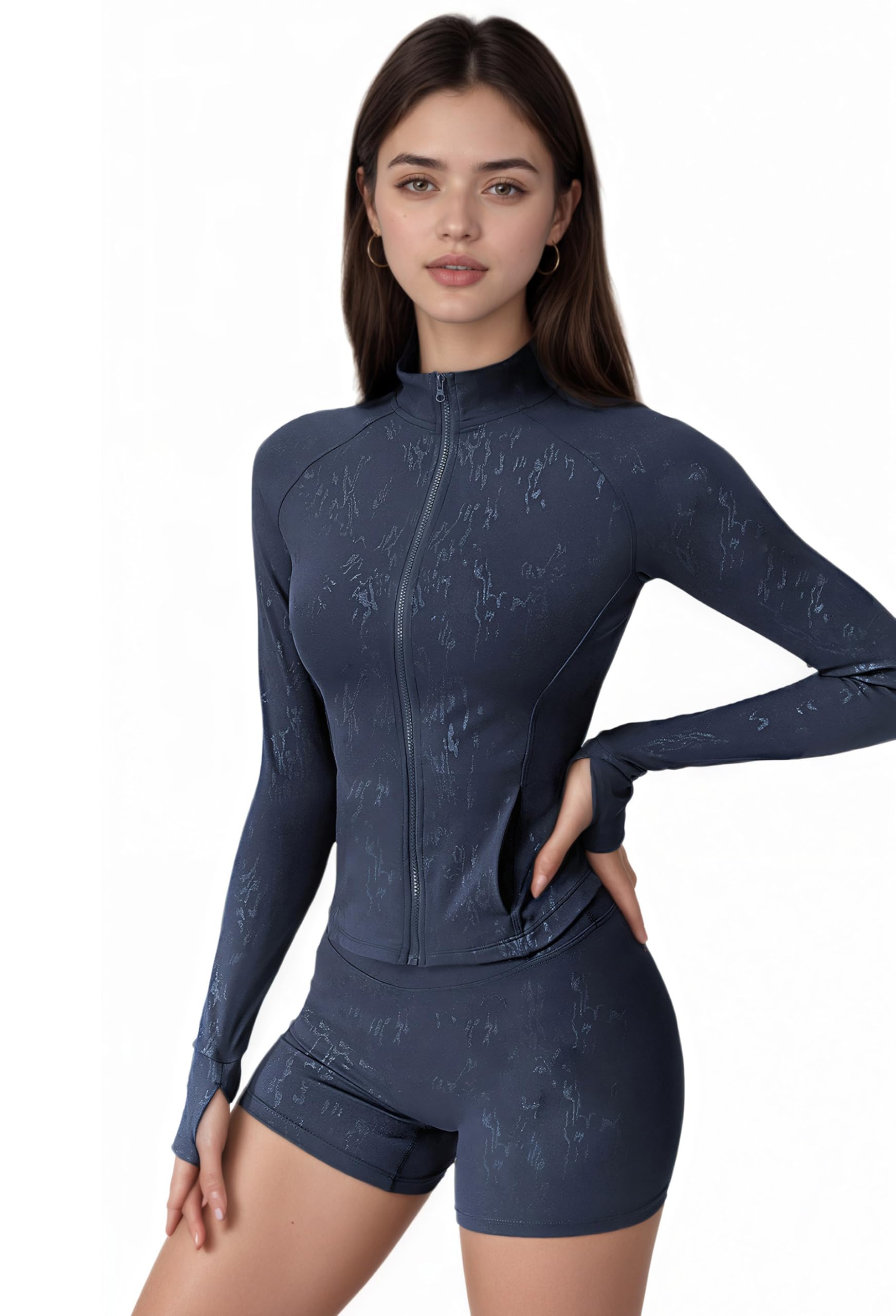 Maizoon Damski dres treningowy, 2-częściowy zestaw, kurtka i krótkie spodnie dresowe z wysokim stanem, miękkie, na co dzień, odzież rekreacyjna, strój do jogi, biegania, treningu