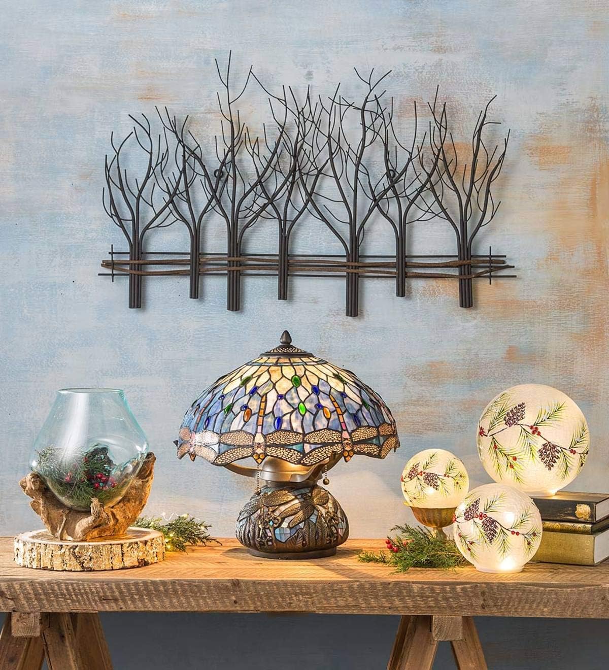 Wind & Weather Elegant Metal & Natural Vine Winter Trees Wall Art | 35" W x 22" H x 1¼"D | Leafless Metal Trees & Serpentine Vine Fence | Graphic Nature-Inspired Decor for Home