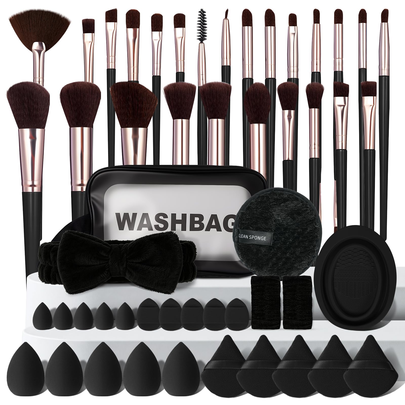 LOPHE Pinceaux Maquillage 51 Pièces, Set Professionnel Complet avec Éponges, Houppettes, Outils Nettoyage, Trousse de Rangement, Brosse Fond de Teint Poudre Blush Yeux, Nior