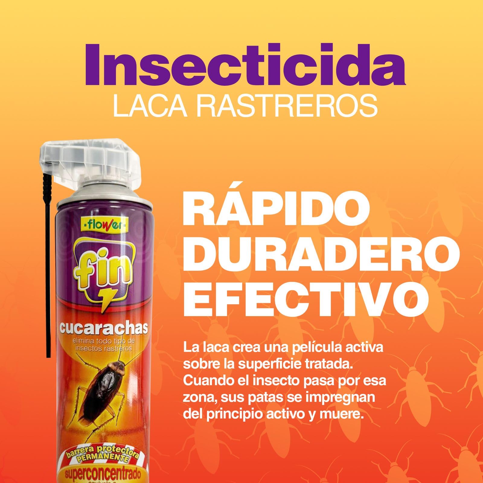 Flower x3 Insecticida Rastreros Spray Super Concentrado 650 ml | Aerosol Elimina Cucarachas, Hormigas e Insectos Interior y Exterior | Formula Potenciada | Canula para Grietas AntiCucarachas