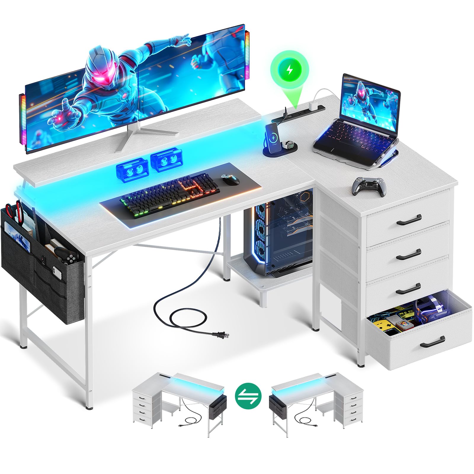 Amazon | AODK ゲーミングデスク パソコンデスク l字デスク 引き出し