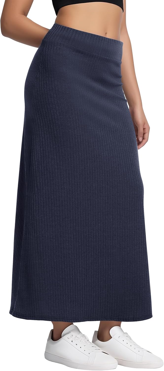 Urban CoCo Women's High Waist A-Line Maxi Skirt Comfy Ribbed Knit Long Skirt - Image 4