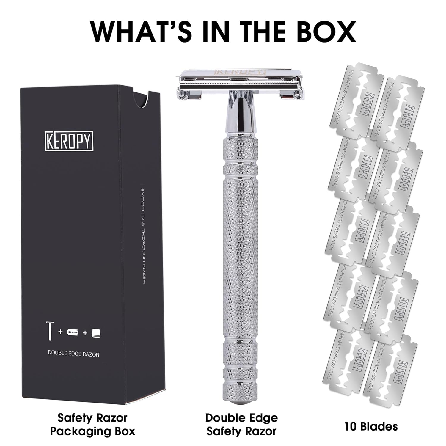 Double Edge Safety Razor with 10 Disposable Blades - Single blade double edge razor for men - Metal razor with Long Handle for close shave - Classic Clean Shave Single blade razor