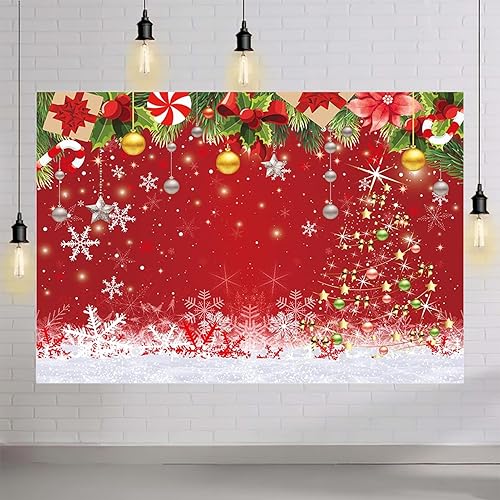 Miniatura 4 de AIBIIN Fondos rojos de Navidad de invierno de 7 x 5 pies, copo de nieve, árbol de Navidad, fotografía, fondo de fotografía de Año Nuevo,