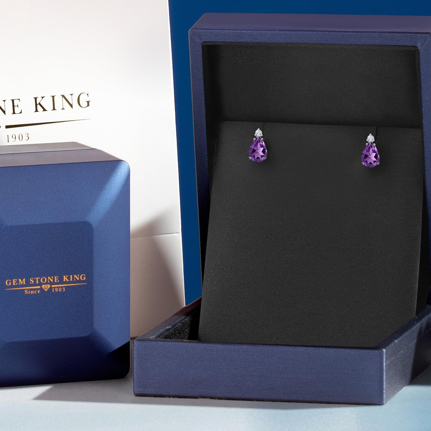 Gem Stone King 14K White Gold Purple Amethyst Stud Earrings for Women | 0.79 Cttw | Gemstone February Birthstone | Pear Shape 6X4MM - Image 5