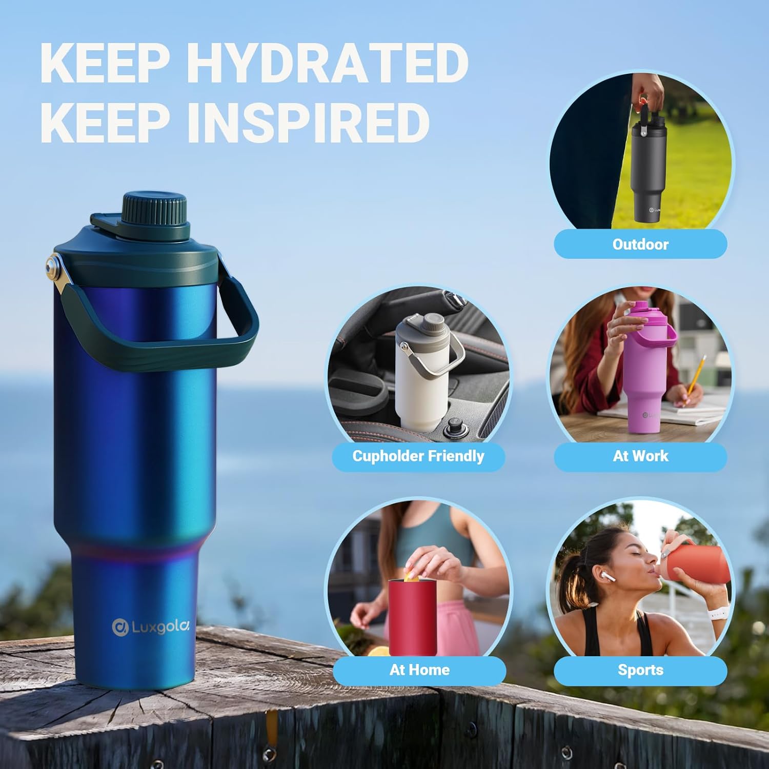 50 oz Insulated Tumbler, Double Wall Vacuum Stainless Steel Cup with Handle and Spout Lid, For Cold/Hot Drinks, Coffee Travel Mug for Car Holder/Home/Office/Party/Camping (Carbon Grey-1 Pack) - Image 7