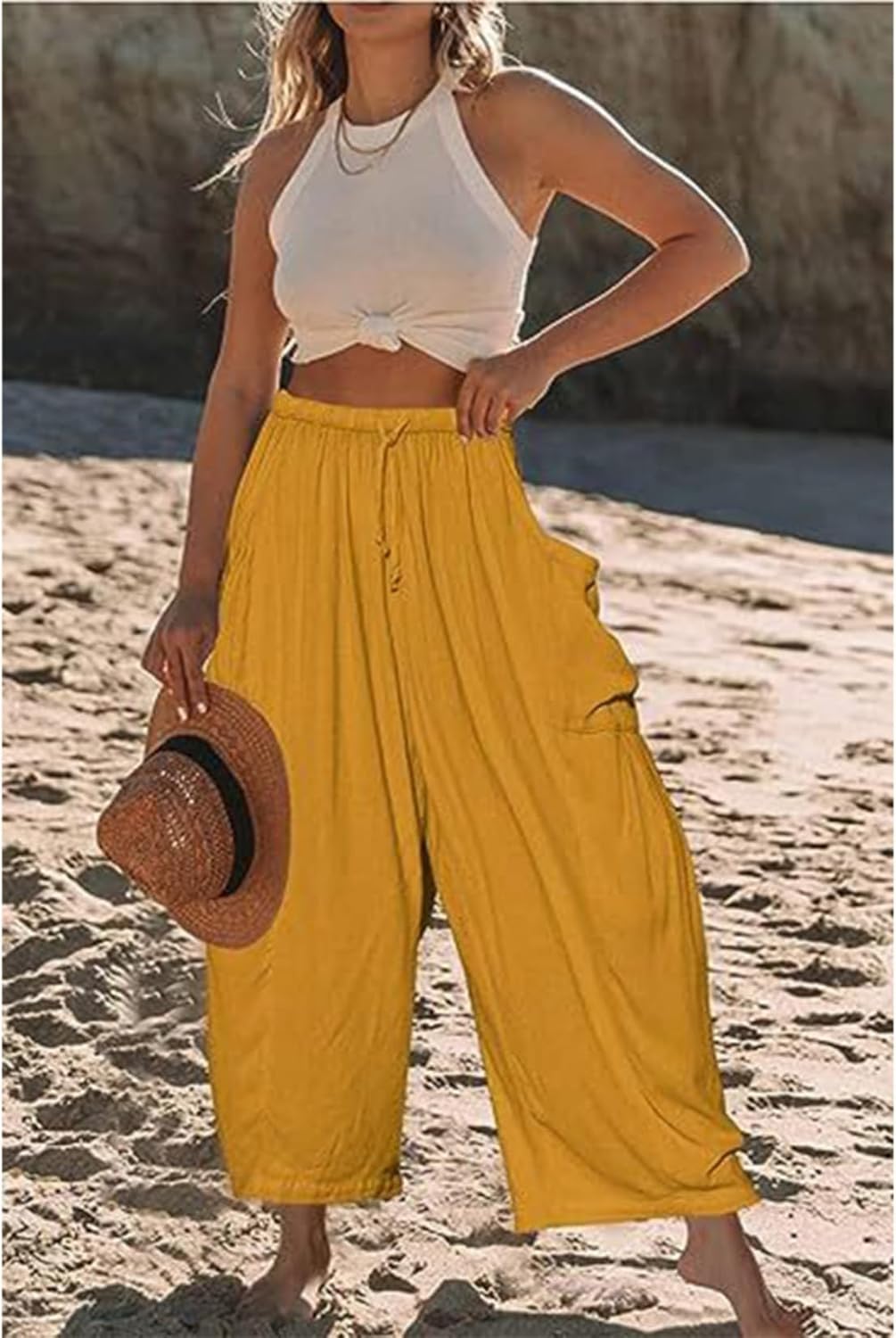 LIZALIG Women's Summer Wide Leg Pants Casual Soft Loose Fit Beach Vacation Pants with Pockets for Daily Wear - Image 5