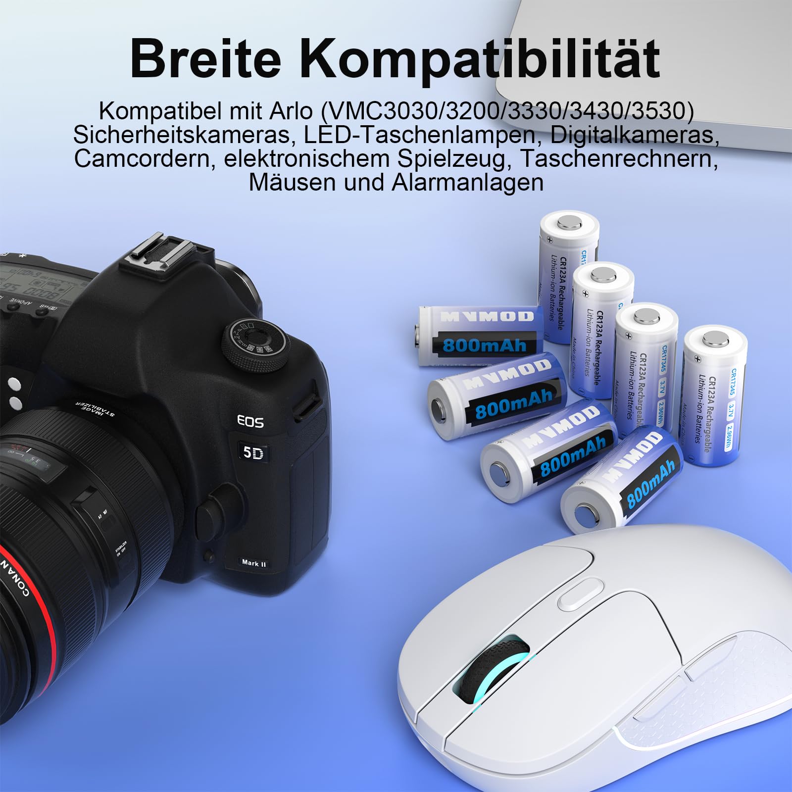 CR123A Wiederaufladbare Batterien 8 Packs, CR123A 3.7V Lithium-Batterien wiederaufladbar mit Ladegerät, CR17345 Batterie für Arlo Kamera VMC3030 VMK3200 VMS3330 3430 3530 Taschenlampen Mikrofon