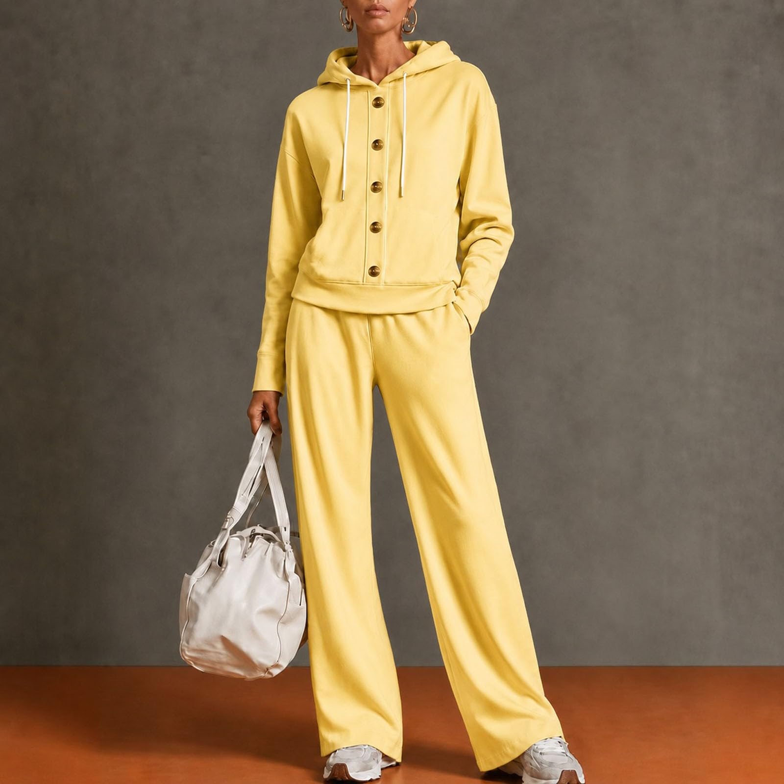 Generico Tuta Donna Pile 2 Pezzi, Set Felpa e Pantaloni da Casa | Set Tuta Donna Elegante, Felpa con Cappuccio Manica Lunga e Pantaloni Larghi