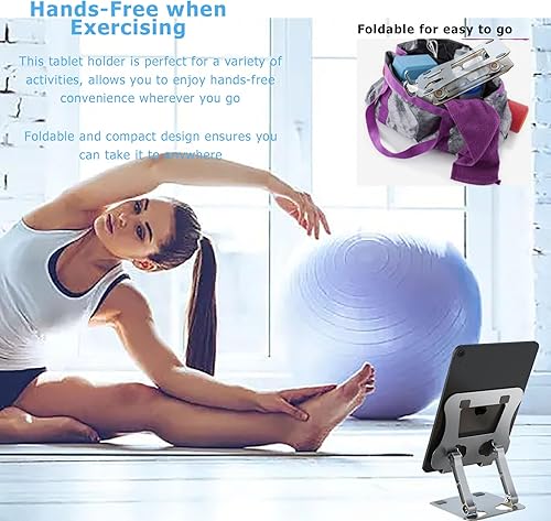 Miniatura 5 de Soporte para tablet para escritorio, soporte plegable portátil de aluminio para tablet a nivel de ojos, ajustable para oficina en casa, compatible