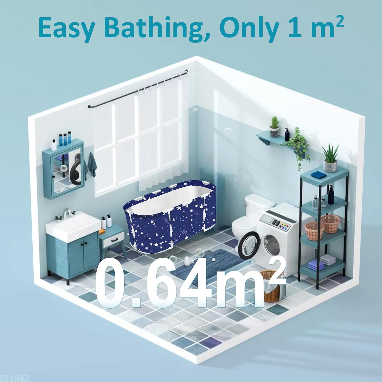 STARBRILLIANT Portable Bathtub with Aluminum Alloy Support Rod,Soaking Standing Bath Tub for Shower Stall