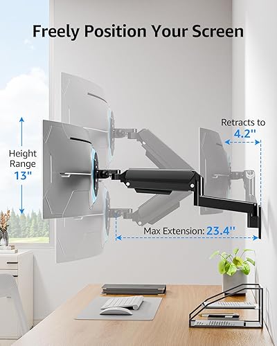 Miniatura 4 de MOUNTUP Soporte de pared para monitor para pantallas de 49, 45, 43, 40, 35, 32, 27 y 24 pulgadas, soporte para monitor de pared de alta resistencia,