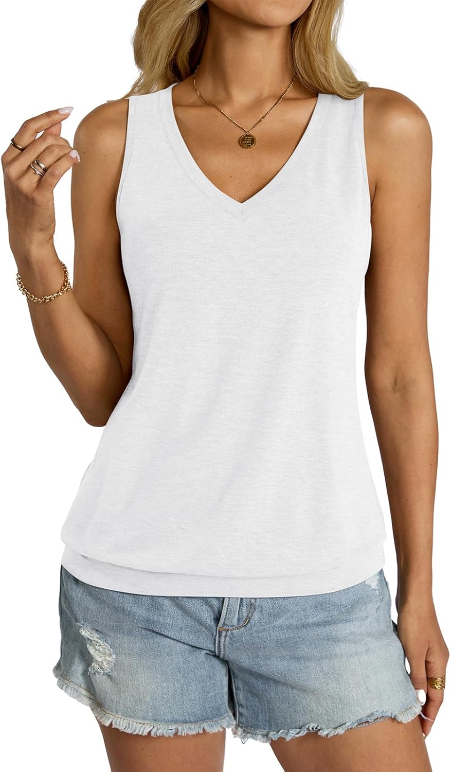 Womens V Neck Tank Tops Sleeveless Banded Hem Shirts Loose Fit Summer Outfits Clothes 2025 - Image 3