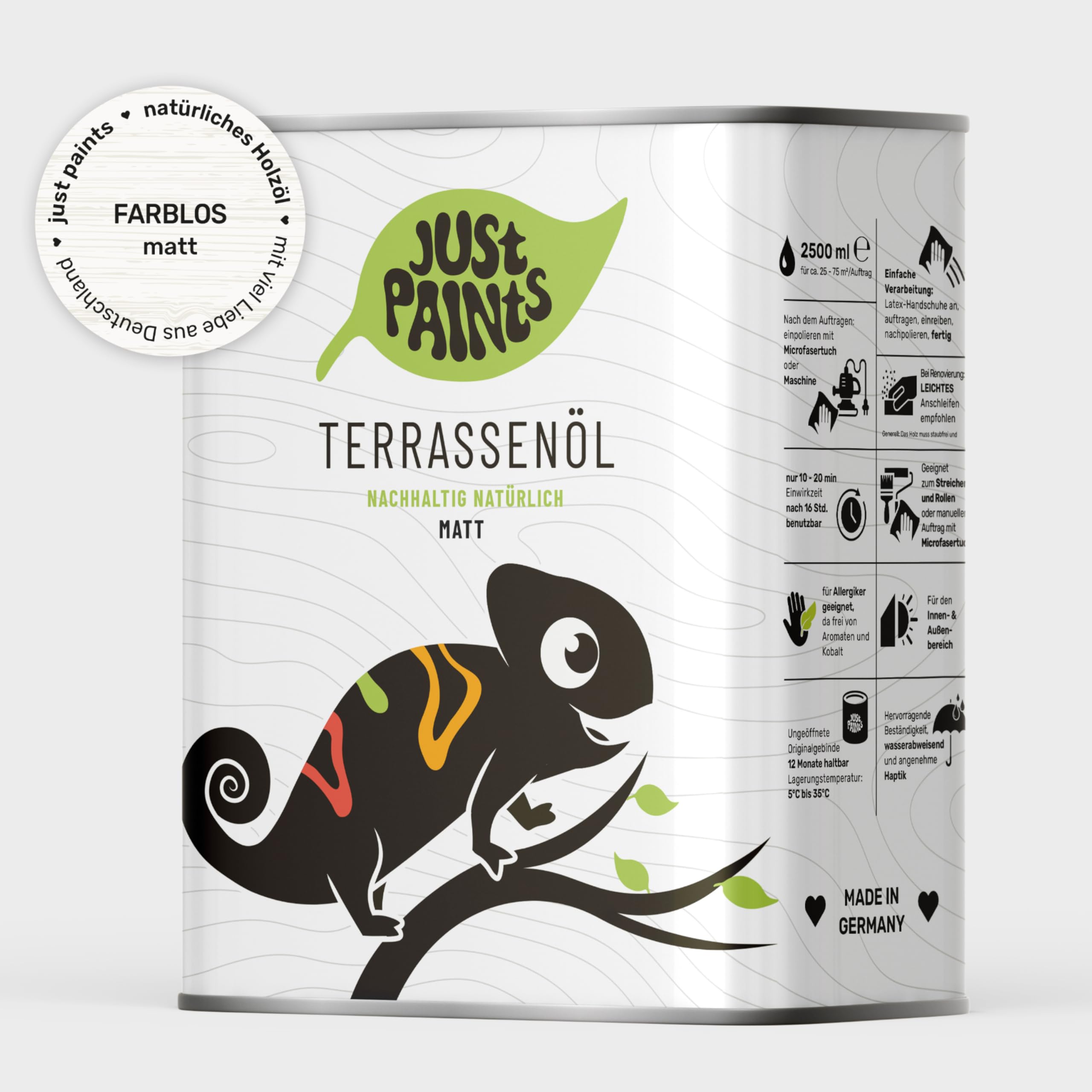 ECO Terrassenöl für Außen | Nachhaltiges Holzöl, wasserfest, schnelltrocknend - Made in Germany (2,5L - farblos)